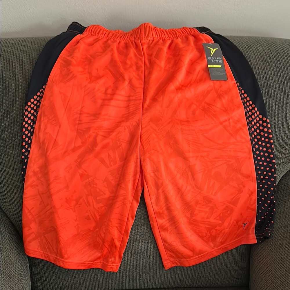NWT Old Navy Boys XL (14/16) Orange and Black Athletic Shorts with Mesh Panels